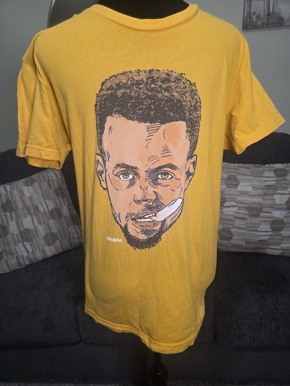 Next Level Apparel Yellow Graphic Tee with Illustrated Steph Curry Face
